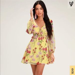 Bb Dakota Yellow Floral Long Sleeve Mini Dress